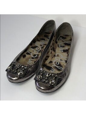 Sam Edelman Gunmetal / Silver Faux Snakeskin S Caper Flats - Sz 8